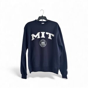 Champion MIT Sweatshirt College Graphic Crewneck Pullover Navy Men Unisex Medium